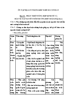Câu hỏi ôn tập môn Địa lí Lớp 9 trong khi nghỉ do Covid-19 - Bài 39 Phát triển tổng hợp kinh tế và bảo vệ tài nguyên môi trường biển đảo (Tiếp theo)